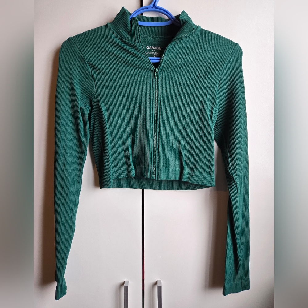 Garage Green Ribbed Women's Crop Top